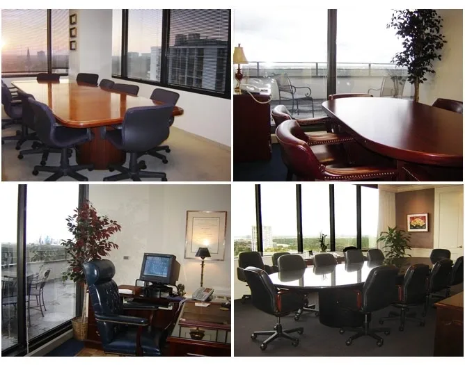 A collage of different pictures with office furniture.